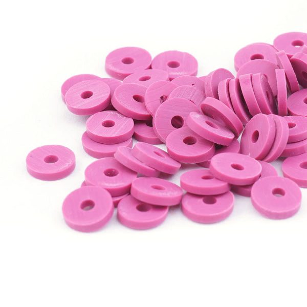 6mm Vinyl Vulcanite Heishi Beads - Magenta on Sale - Image 2