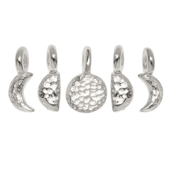 Metal Charm, Moon Phases Set, Bright Silver Plated, By TierraCast (5 Pieces) on Sale