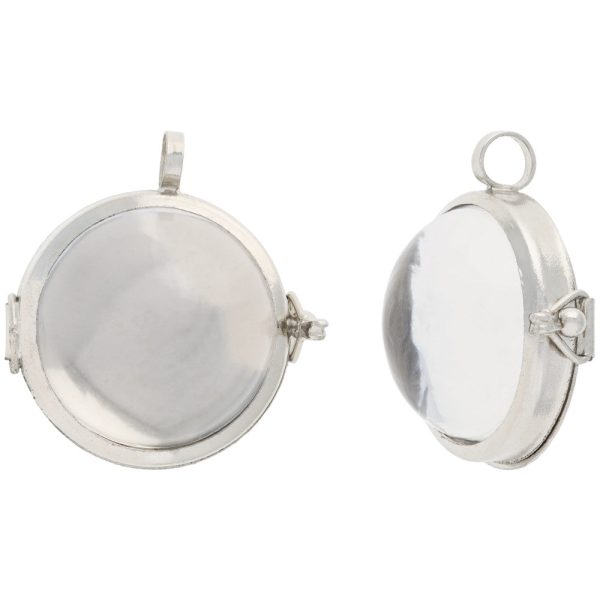 Window Locket Pendant, Magnifying Dome with Loop 25.5mm, White Rhodium Plated (1 Piece) Hot on Sale